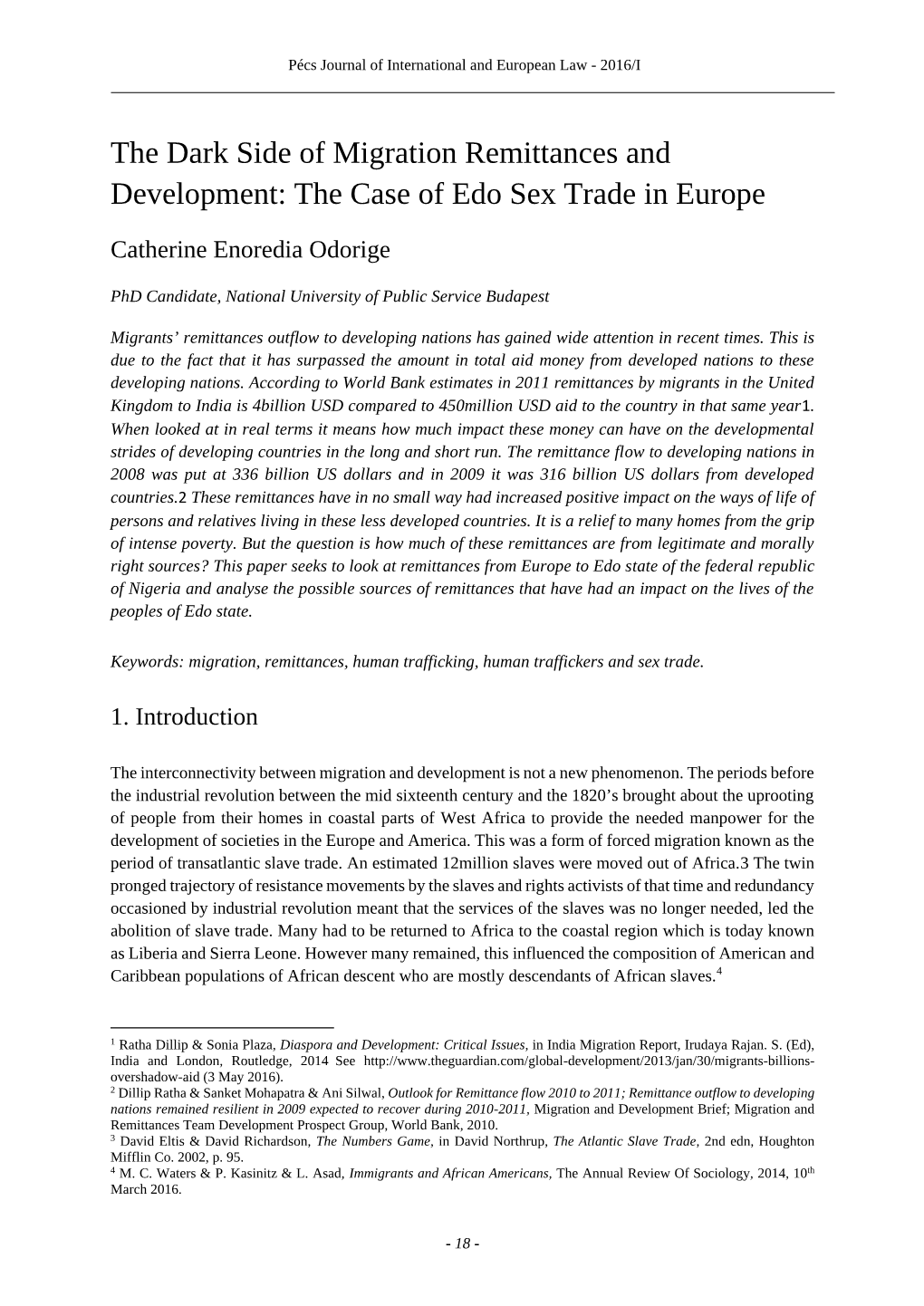 The Dark Side of Migration Remittances and Development: the Case of Edo Sex Trade in Europe