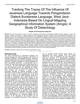 Dialect-Sundanese Language, West Java- Indonesia Based on Lingual Mapping Geographical Information System (Arcgis): a Study of Dialectology