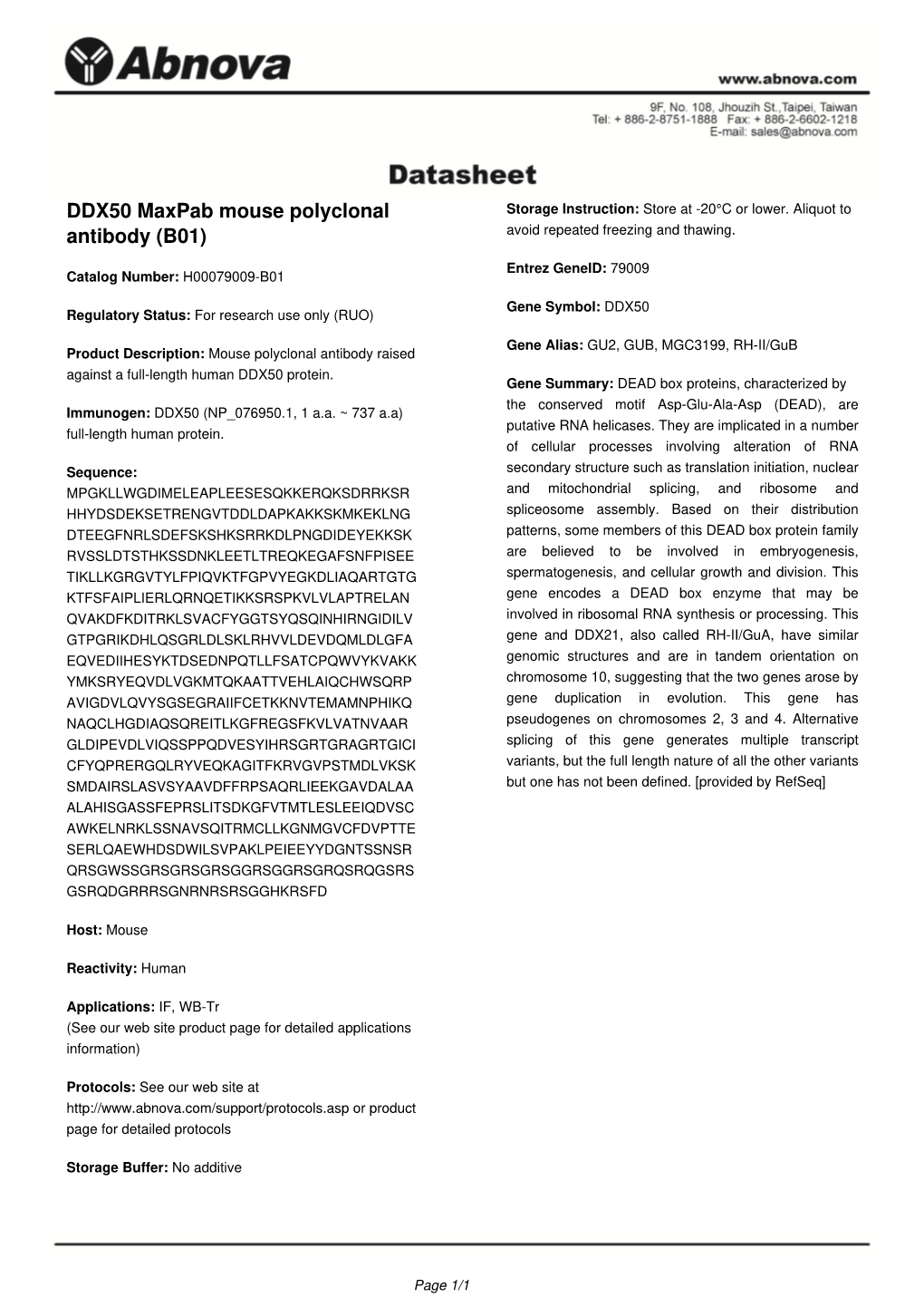 DDX50 Maxpab Mouse Polyclonal Antibody (B01)