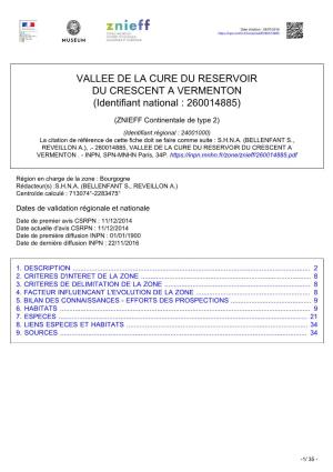 VALLEE DE LA CURE DU RESERVOIR DU CRESCENT a VERMENTON (Identifiant National : 260014885)