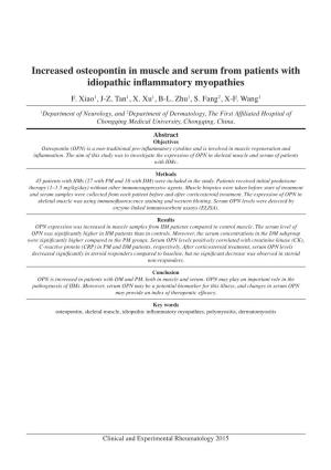 Increased Osteopontin in Muscle and Serum from Patients with Idiopathic Inflammatory Myopathies F