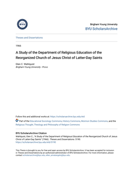 A Study of the Department of Religious Education of the Reorganized Church of Jesus Christ of Latter-Day Saints
