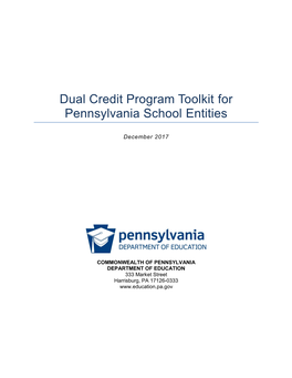 Dual Credit Program Toolkit for Pennsylvania School Entities