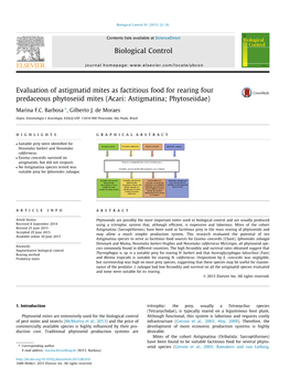 Evaluation of Astigmatid Mites As Factitious Food for Rearing Four Predaceous Phytoseiid Mites (Acari: Astigmatina; Phytoseiidae) ⇑ Marina F.C