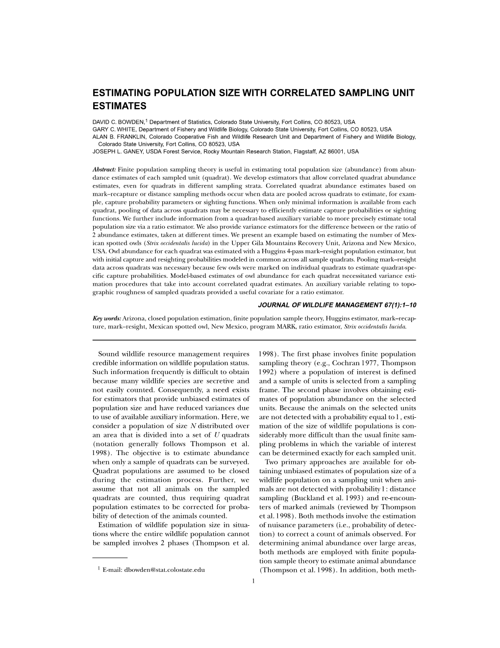 Estimating Population Size with Correlated Sampling Unit Estimates