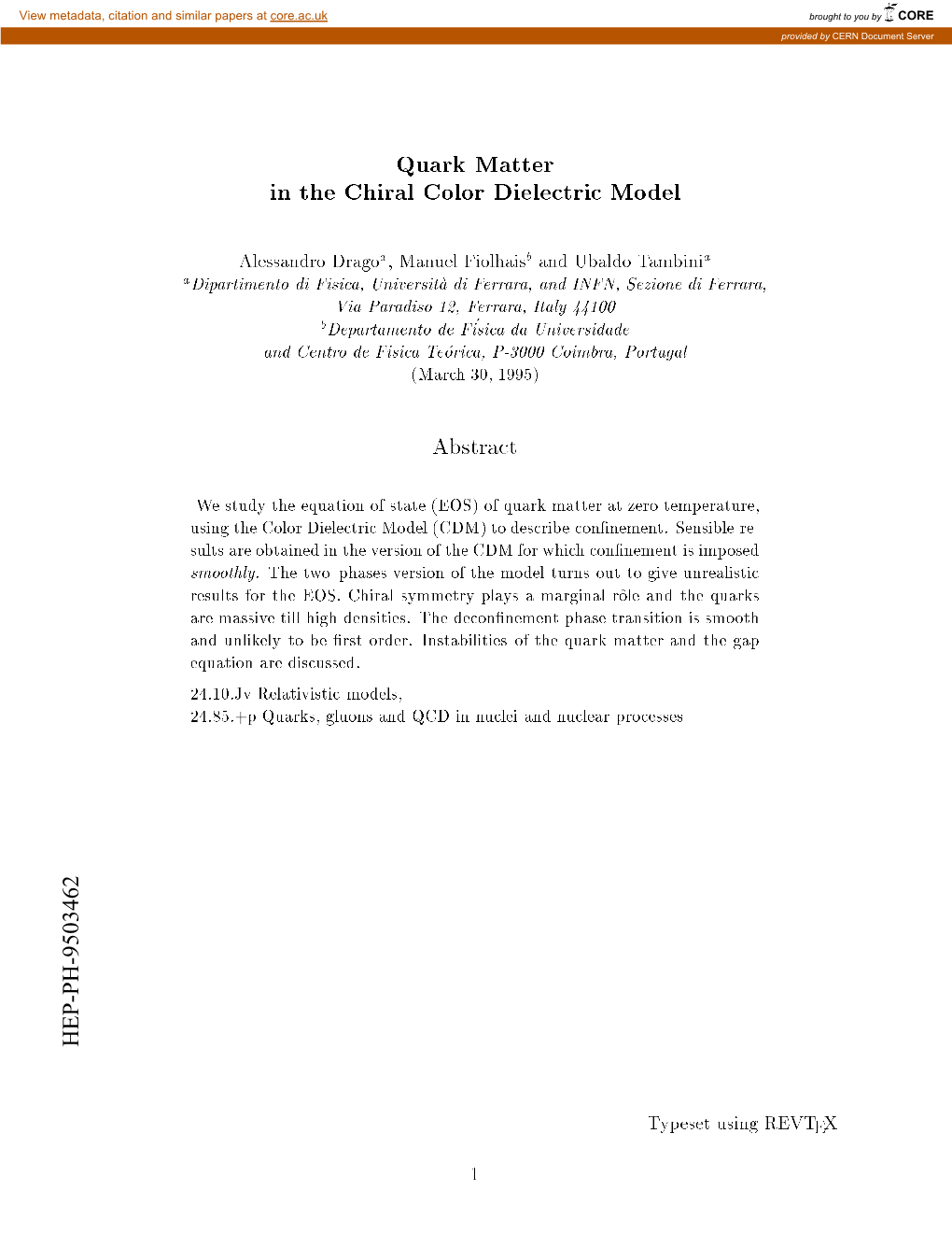 Quark Matter in the Chiral Color Dielectric Model