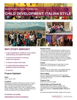 Meredith Abroad in Italy Summer 2018 Child Development: Italian Style
