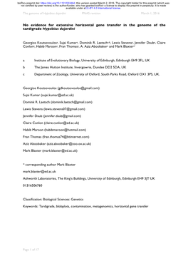 No Evidence for Extensive Horizontal Gene Transfer in the Genome of the Tardigrade Hypsibius Dujardini