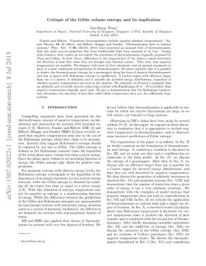 Critique of the Gibbs Volume Entropy and Its Implication