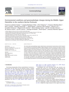 Environmental Conditions and Geomorphologic Changes During the Middle–Upper Paleolithic in the Southern Iberian Peninsula