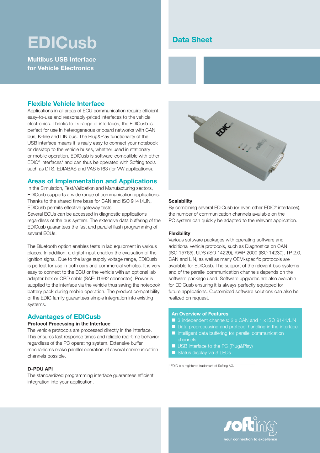 Edicusb Data Sheet Multibus USB Interface for Vehicle Electronics
