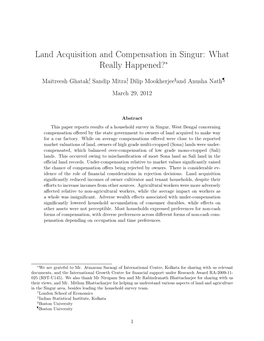 Land Acquisition and Compensation in Singur: What Really Happened?∗