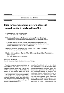 Time for Reorientation: a Review of Recent Research on the Arab-Israeli Conflict