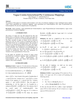 Vague Contra Generalized Pre Continuous Mappings Mary Margaret