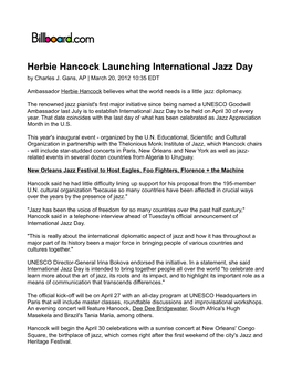 Herbie Hancock Launching International Jazz Day by Charles J