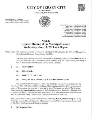 Agenda Regular Meeting of the Iviunicipal Council Wednesday, June 12, 2019 at 6:00 P.M