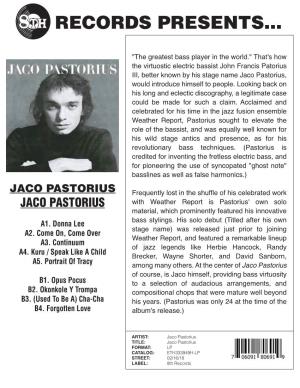 ETH 333949H JACO PASTORIUS Jaco Pastorius LP