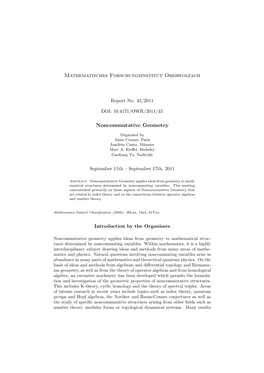 Mathematisches Forschungsinstitut Oberwolfach Noncommutative Geometry