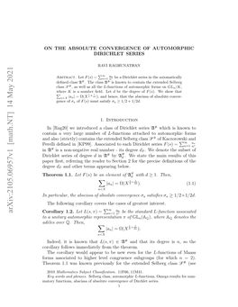 Arxiv:2105.06957V1 [Math.NT] 14 May 2021 Hoe