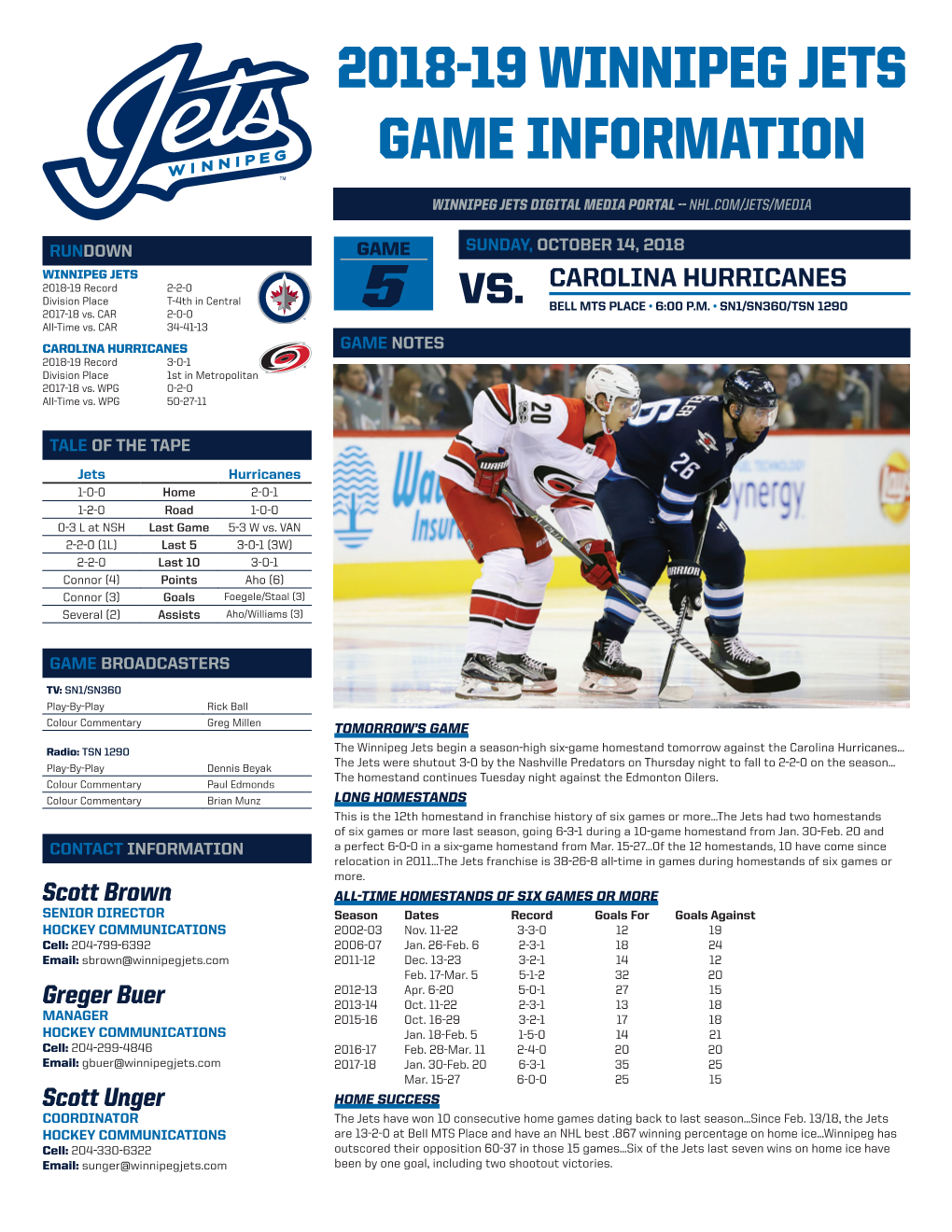 2018-19 Winnipeg Jets Game Information