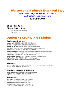 Welcome to Redrock Extended Stay Duchesne County Area Dining