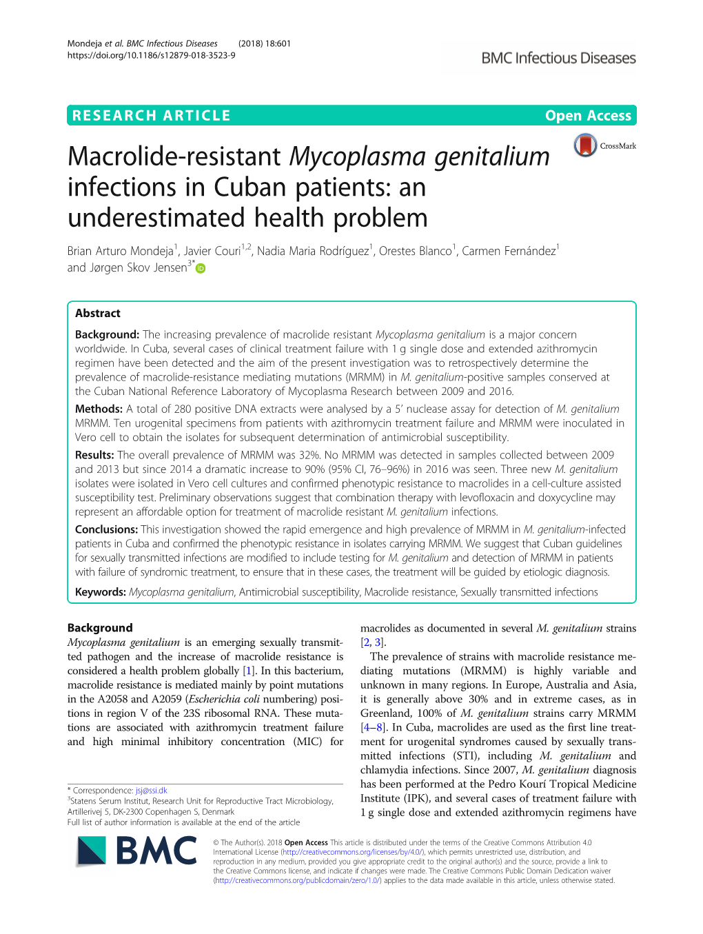 Macrolide-Resistant Mycoplasma Genitalium Infections in Cuban