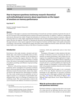 How to Improve Eyewitness Testimony Research: Theoretical and Methodological Concerns About Experiments on the Impact of Emotions on Memory Performance