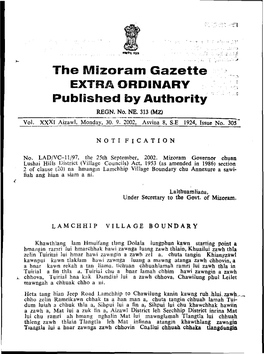 The Mizoram Gazette EXTRA ORDINARY Published by Authority REGN