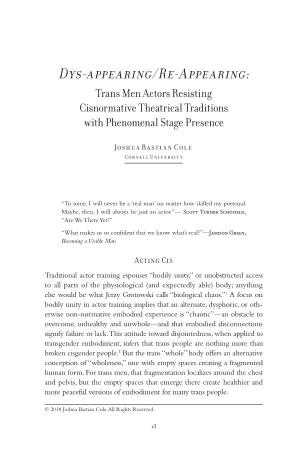 Trans Men Actors Resisting Cisnormative Theatrical Traditions with Phenomenal Stage Presence