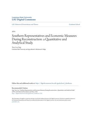 Southern Representatives and Economic Measures During Reconstruction: a Quantitative and Analytical Study