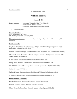 Curriculum Vita: William Easterly