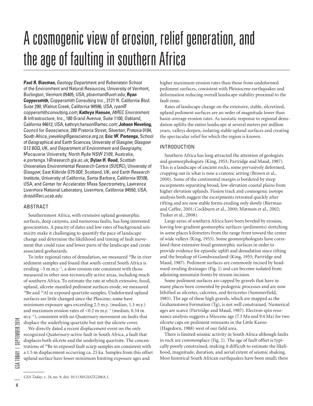 A Cosmogenic View of Erosion, Relief Generation, and the Age of Faulting in Southern Africa