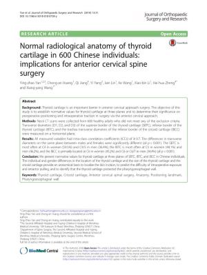 Normal Radiological Anatomy of Thyroid Cartilage in 600 Chinese