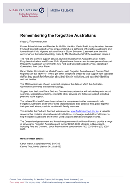 Remembering the Forgotten Australians