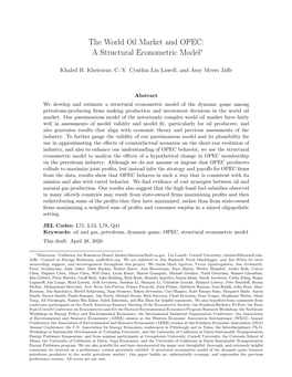 The World Oil Market and OPEC: a Structural Econometric Model*