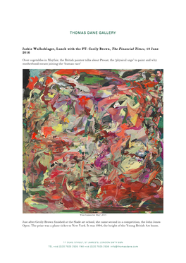 Jackie Wullschlager, Lunch with the FT: Cecily Brown, the Financial Times, 10 June 2016