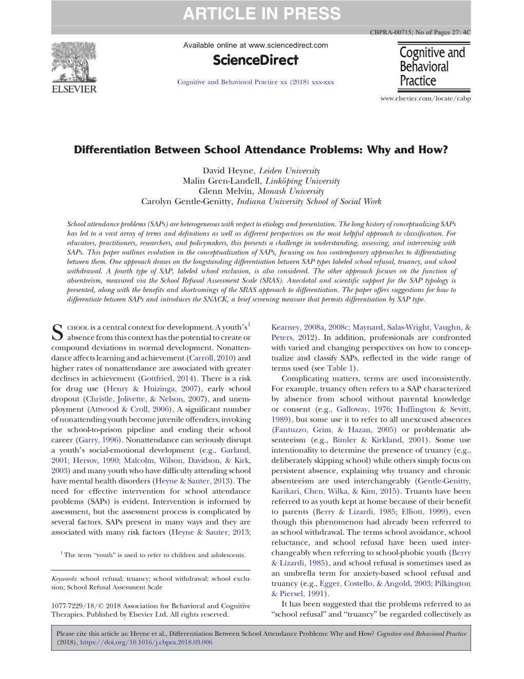 Differentiation Between School Attendance Problems: Why and How?