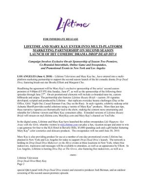 Lifetime and Mary Kay Enter Into Multi-Platform Marketing Partnership on Second Season Launch of Hit Comedic Drama Drop Dead Diva