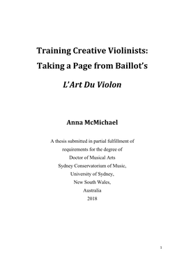 Training Creative Violinists: Taking a Page from Baillot's L'art Du Violon