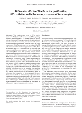 Differential Effects of Wnt5a on the Proliferation, Differentiation and Inflammatory Response of Keratinocytes