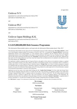 Unilever N.V. Unilever PLC Unilever Japan Holdings K.K