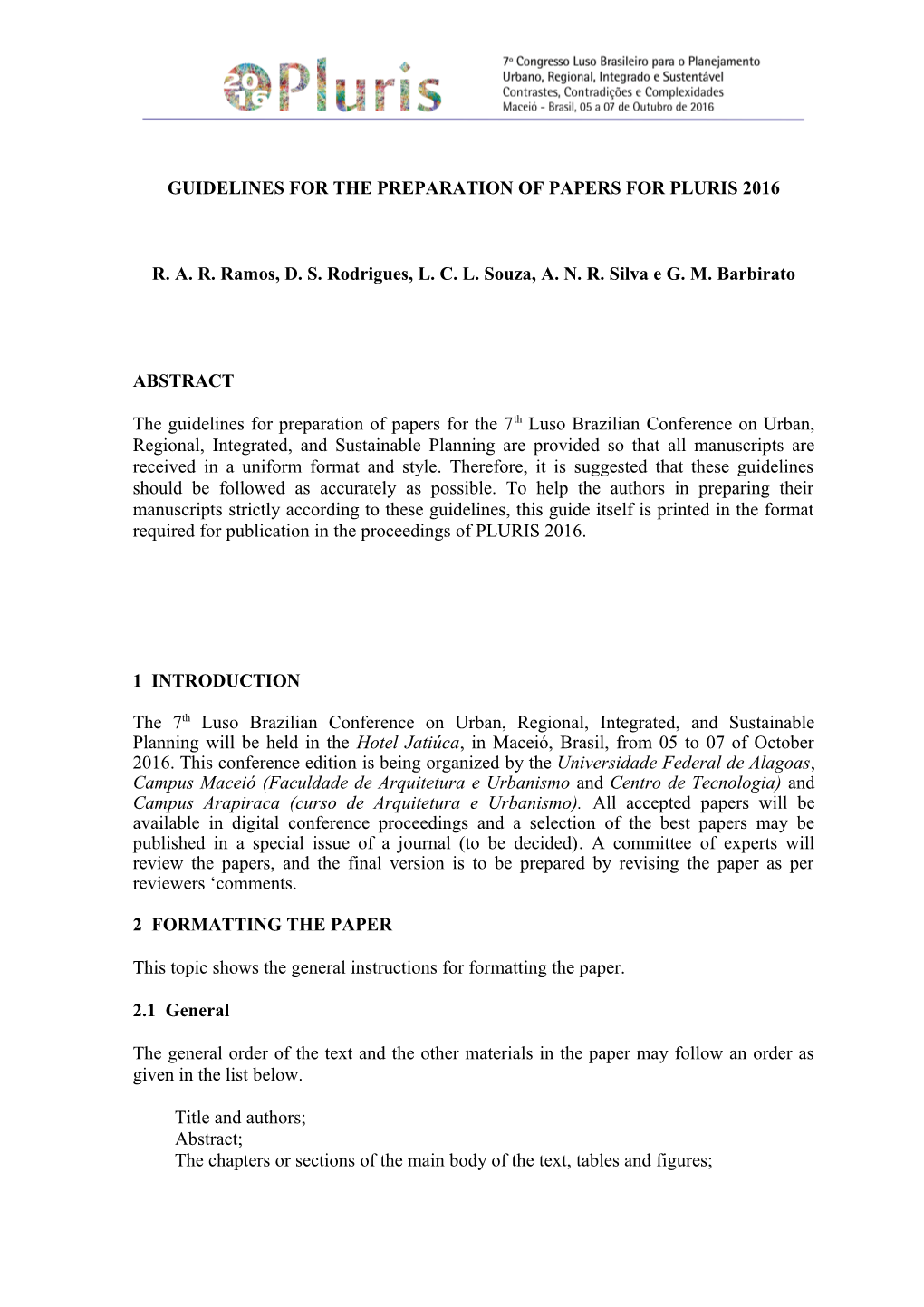 Instruções Para a Preparação De Trabalhos Para O Pluris2010