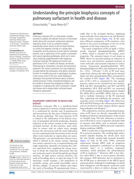 Understanding the Principle Biophysics Concepts of Pulmonary Surfactant in Health and Disease Chiara Autilio,1,2 Jesús Pérez-Gil1,2