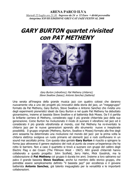 GARY BURTON Quartet Rivisited Con PAT METHENY