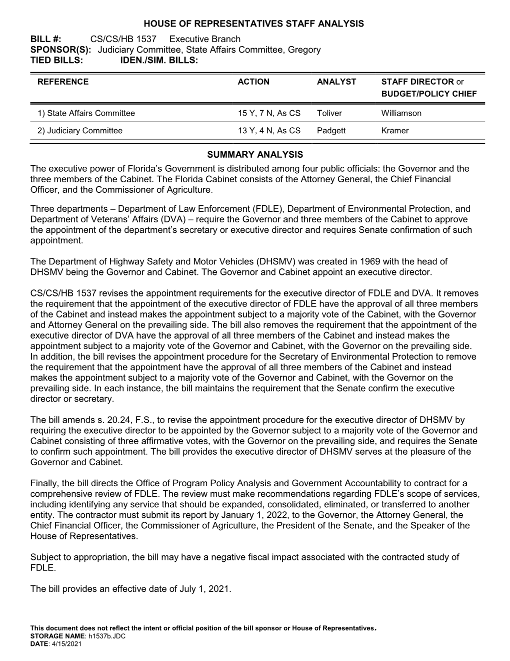 House of Representatives Staff Analysis - DocsLib