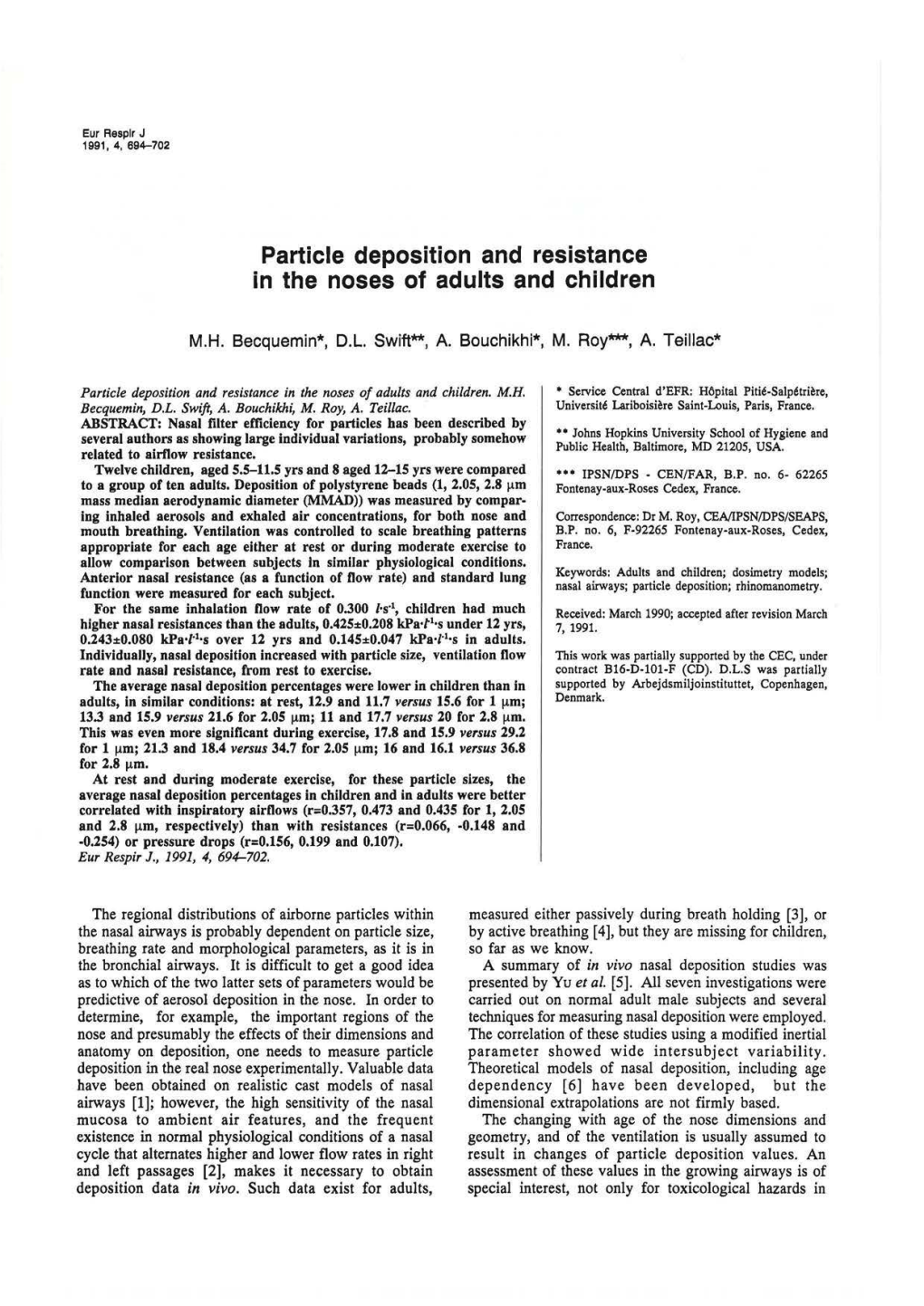 Particle Deposition and Resistance in the Noses of Adults and Children