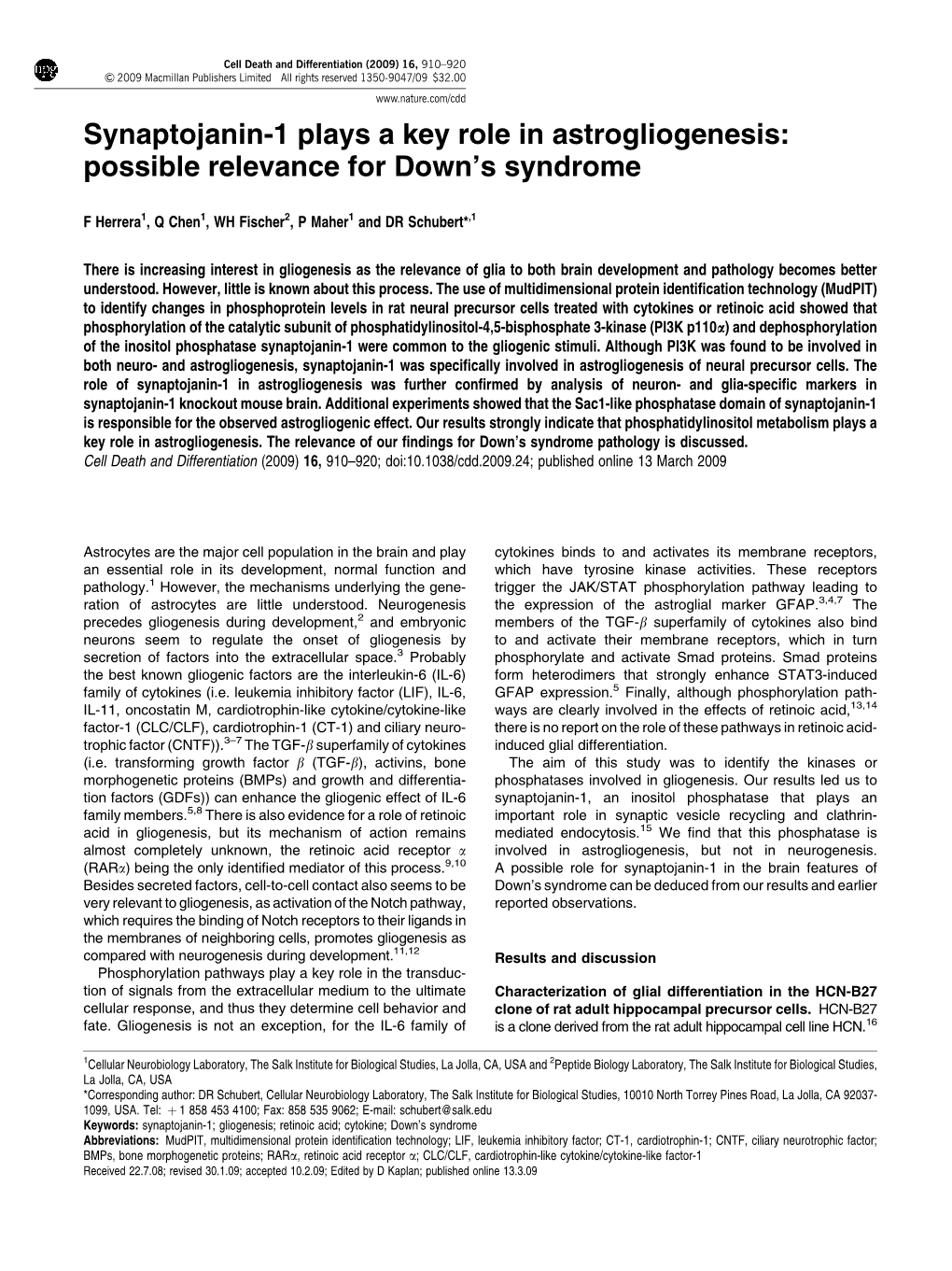 Synaptojanin-1 Plays a Key Role in Astrogliogenesis: Possible Relevance for Down’S Syndrome