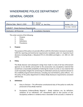 Windermere Police Department General Order
