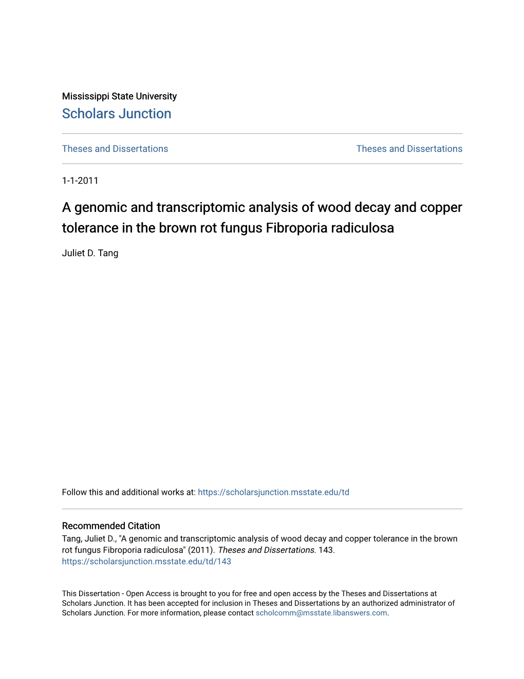 A Genomic and Transcriptomic Analysis of Wood Decay and Copper Tolerance in the Brown Rot Fungus Fibroporia Radiculosa