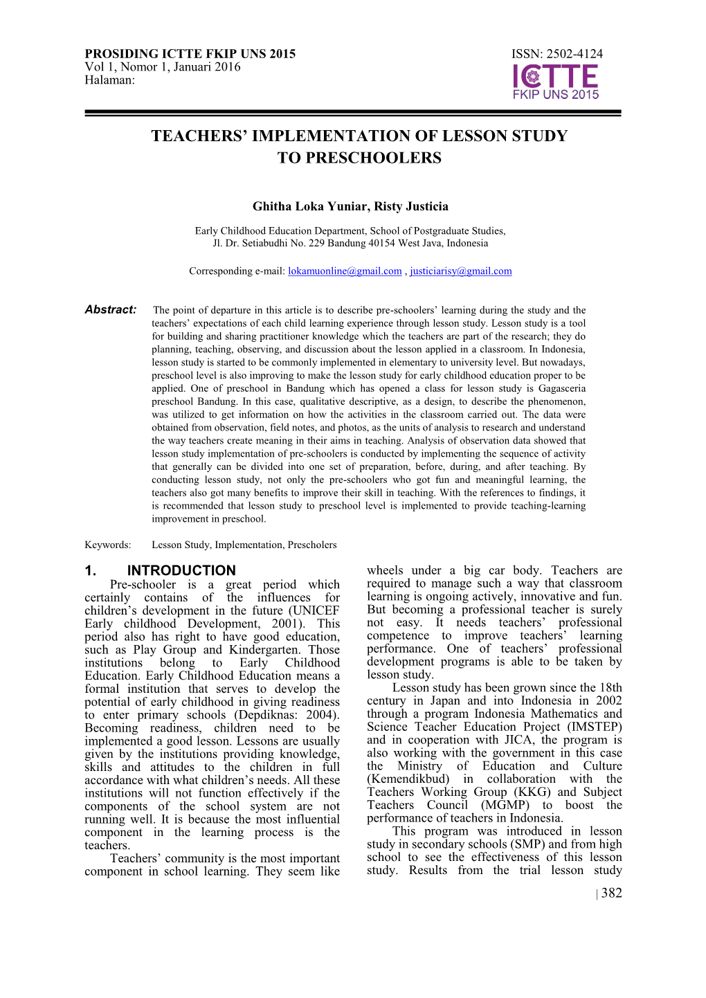 Teachers' Implementation of Lesson Study To